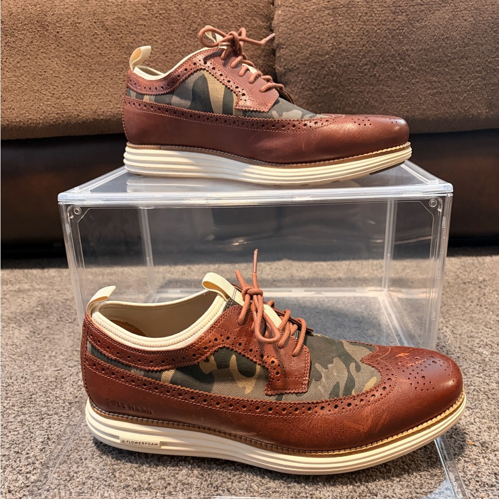 Men's Brown Leather & Camo Wingtip Oxford — Lightweight Dress Sneaker